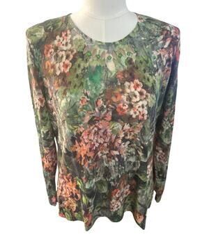 Olga Santoni Beaded Floral Knit Top – Green Multi – US 12 – NWT